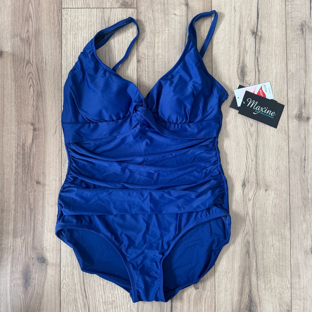 Maxine of Hollywood Slimming Tricot Twist Swimsuit 16 NWT